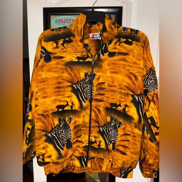 Vintage Kaktus Safari Zebra Print Jacket Womens Oversized Bold 90s